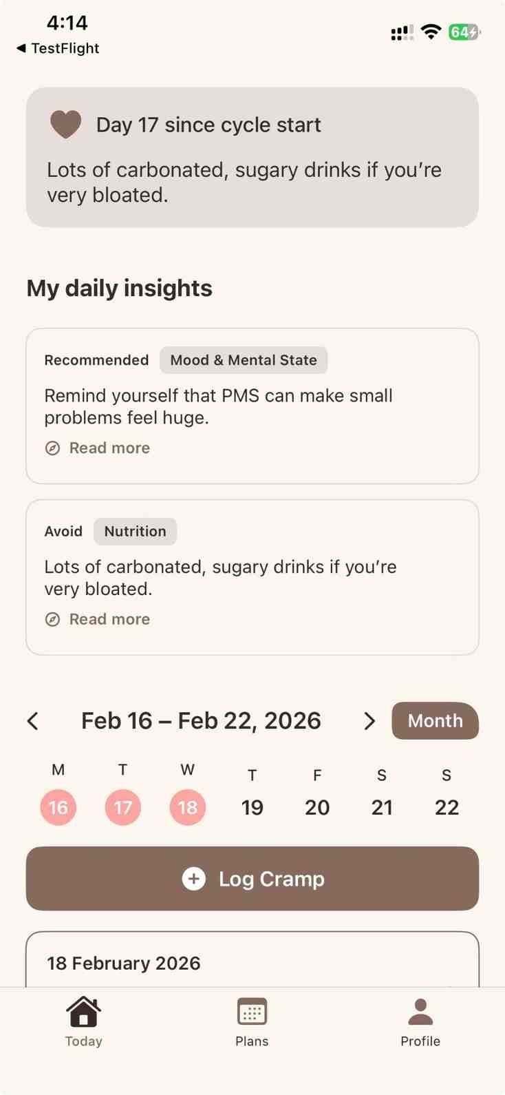 CrampCare Mobile App Interface